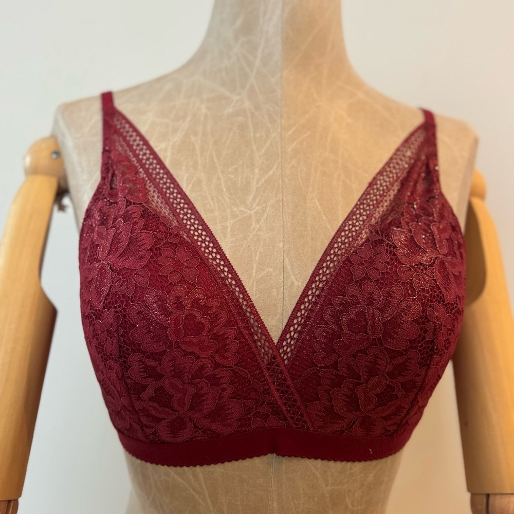 NWT KNIX Lace Deep V Bralette, Red Velvet (L) - Picture 3 of 9